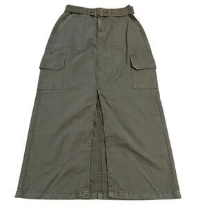 Maurice’s High Rise Maxi Cargo Skirt Womens 0 Olive Green Utility Pockets Belted